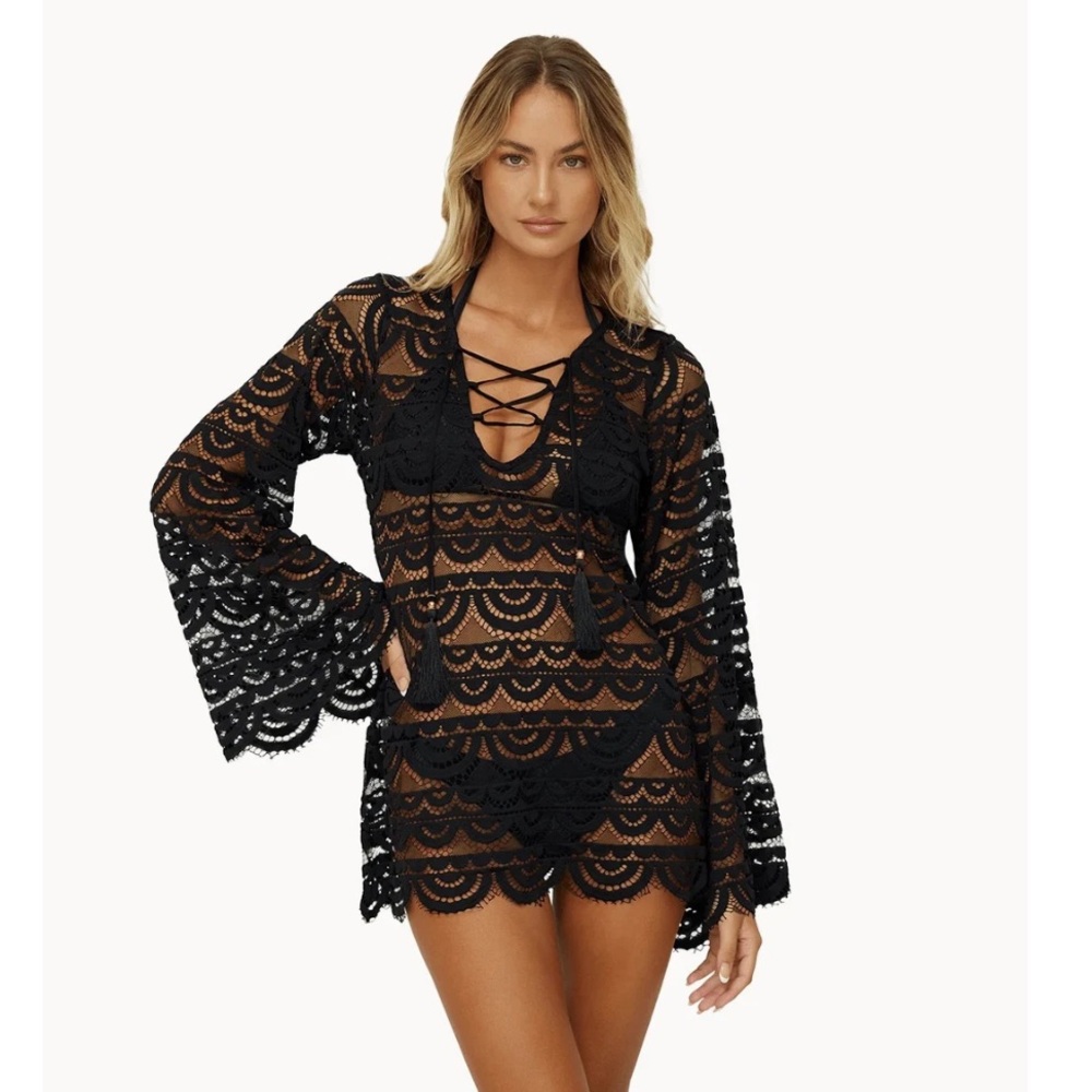 PQ Swim Black and Gold Lace Tunic Cover-Up
